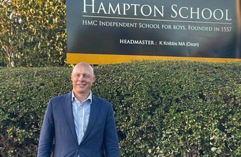 Jonathan outside Hampton Boys School - one of the independent schools in our borough