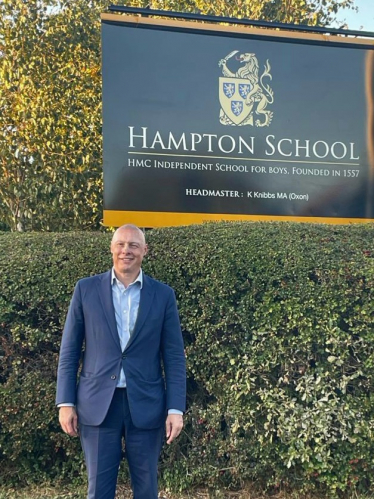 Jonathan outside Hampton Boys School - one of the independent schools in our borough